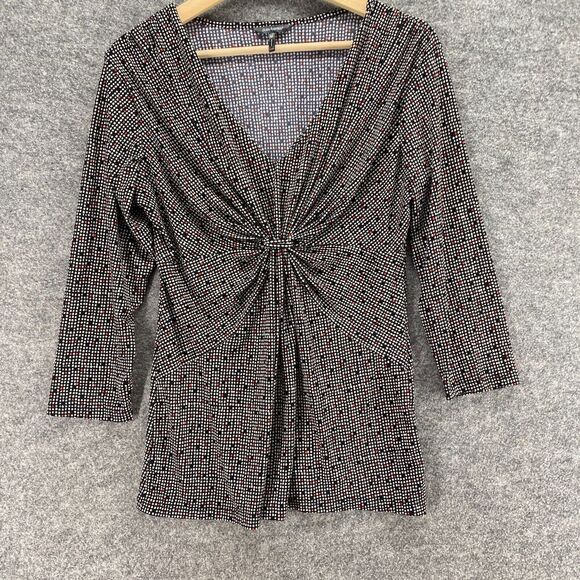 Daisy Fuentes Blouse Women M Medium Black Polka Dot V-Neck Long Sleeve Casual - Picture 4 of 9